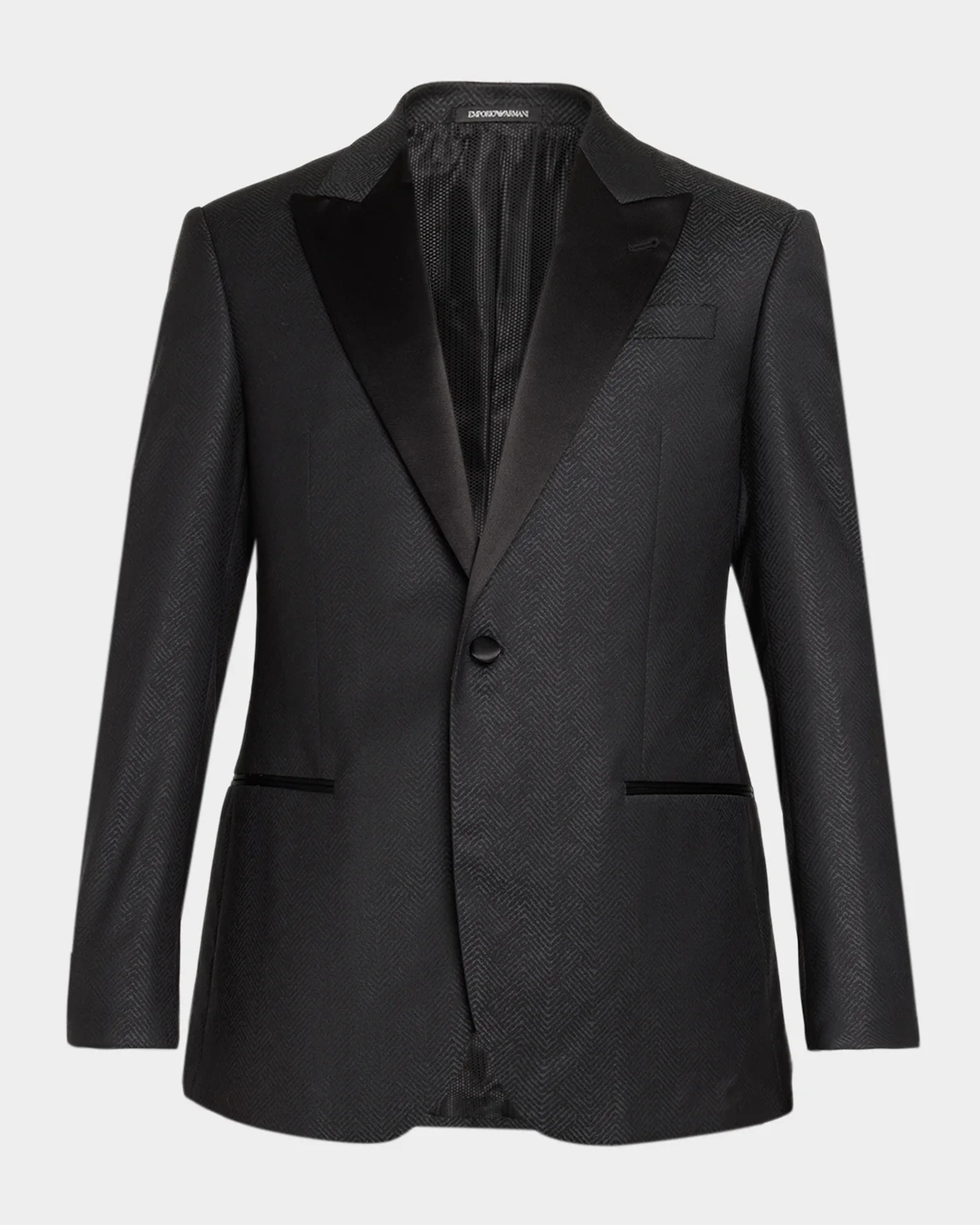 Men's G Line Jacquard Satin-Lapel Single-Button Dinner Jacket