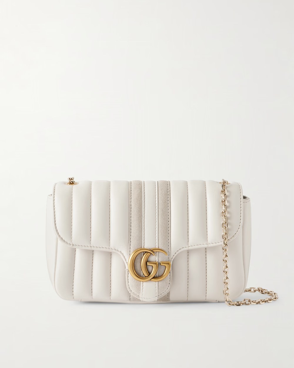 GG Marmont Jetset suede-trimmed quilted leather crossbody bag