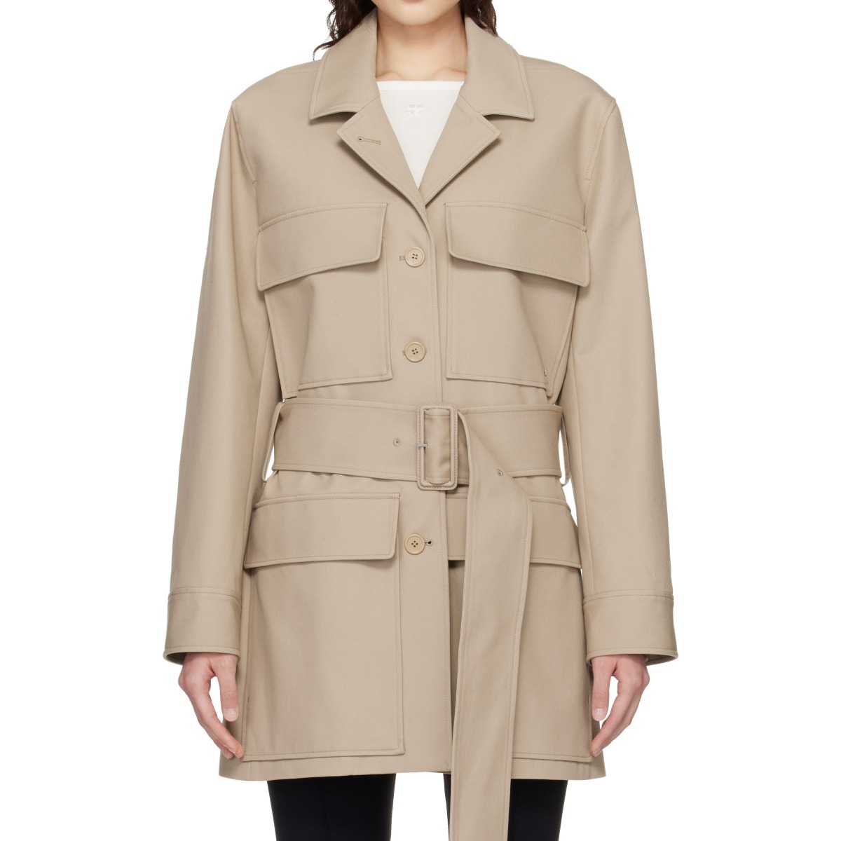 Beige Utility Belted Coat
