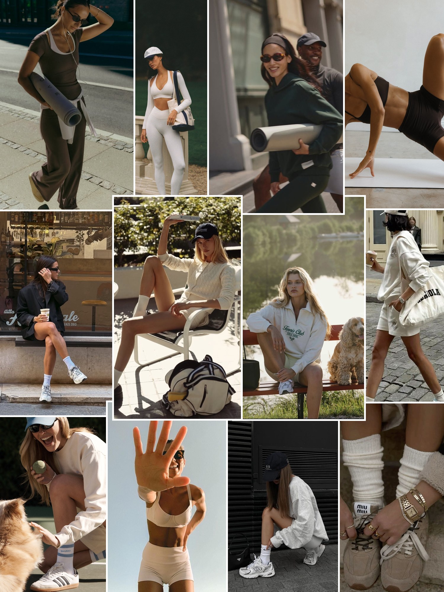 Pilates to coffee outfits: leggings, sweatshirts and sneakers
