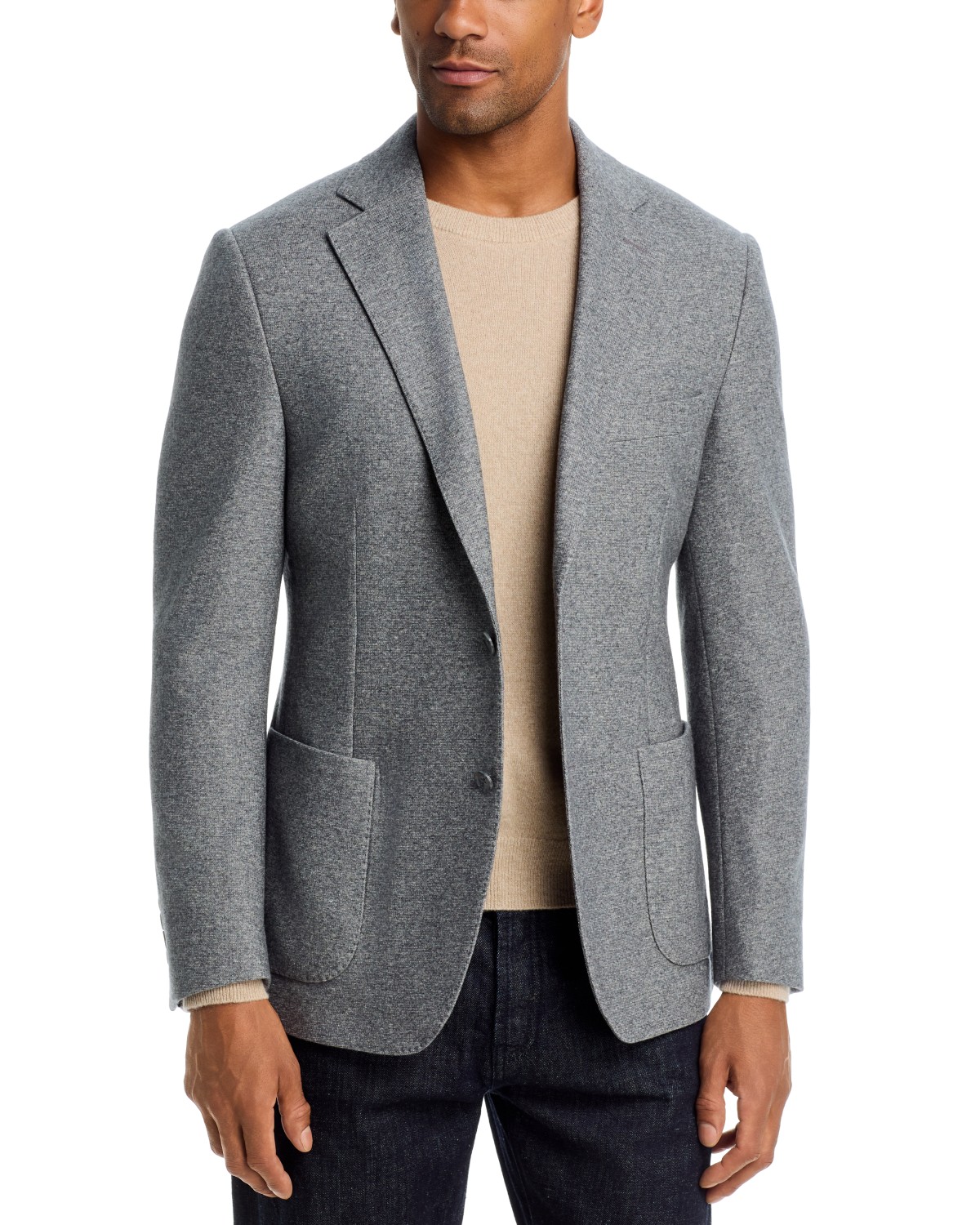 Wool & Cashmere Flannel Jersey Unstructured Slim Fit Sport Coat