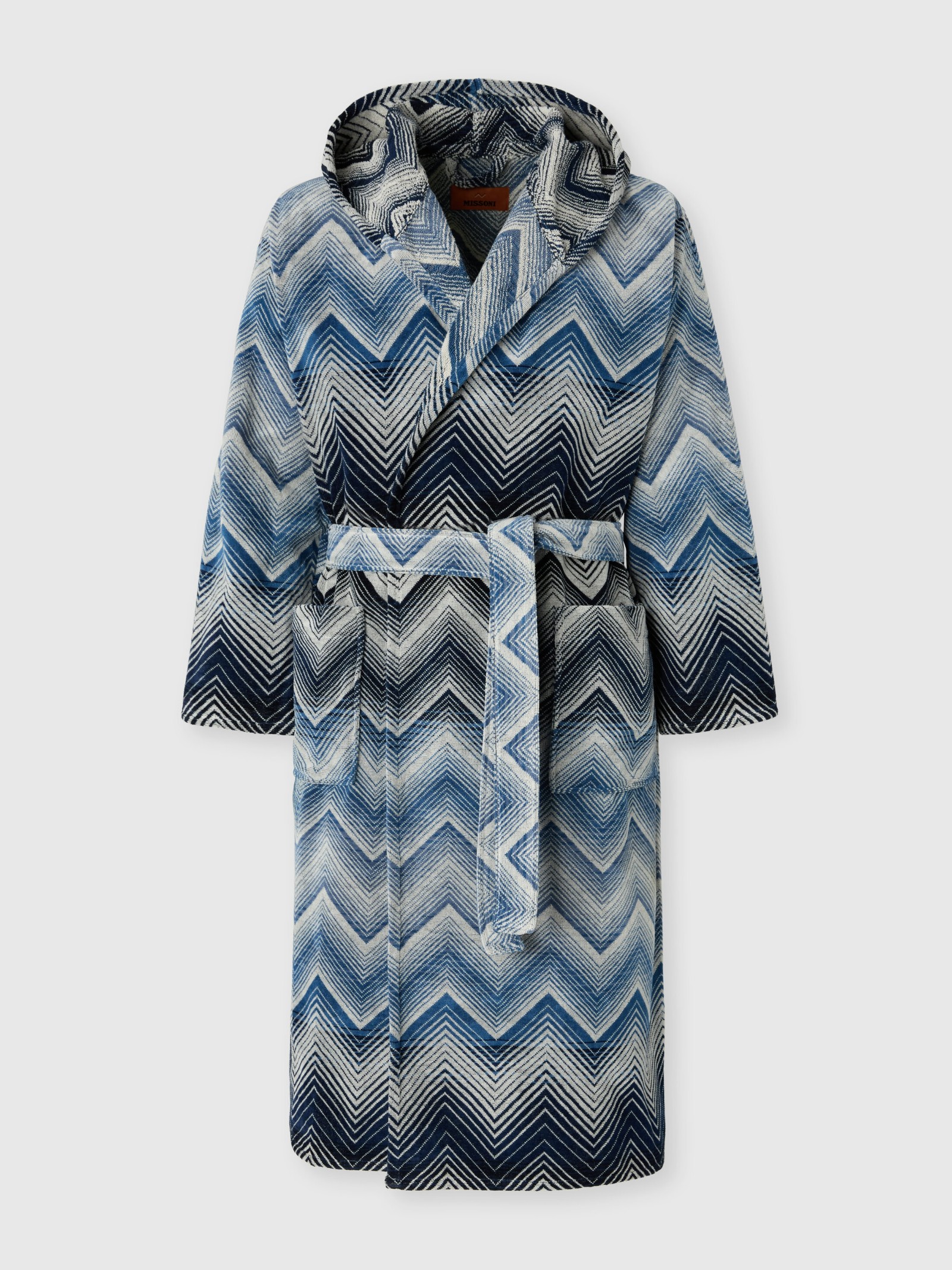 Marea Hooded Bathrobe in Cotton Terry with Chevron Pattern