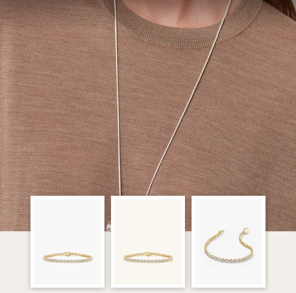 A collage of jewelry pieces from the Patterned Jewelry That Is Not Loud edit, including items from Aurate New York, BaubleBar, Jenny Bird, Mejuri.