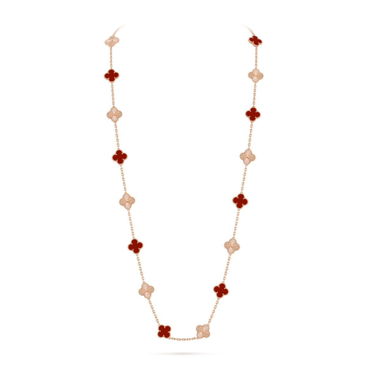 Vintage Alhambra Long Necklace, 20 Motifs, Rose Gold and Carnelian