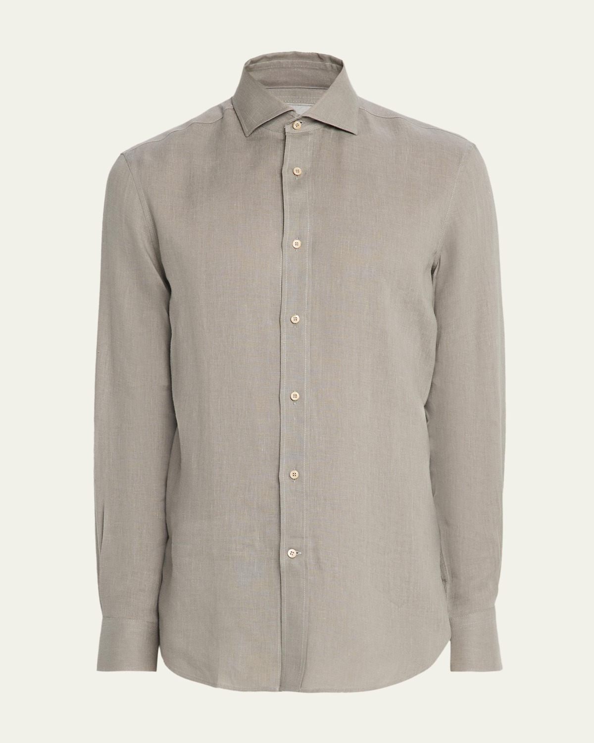 Linen and Cotton Band Collar Shirt in Stone