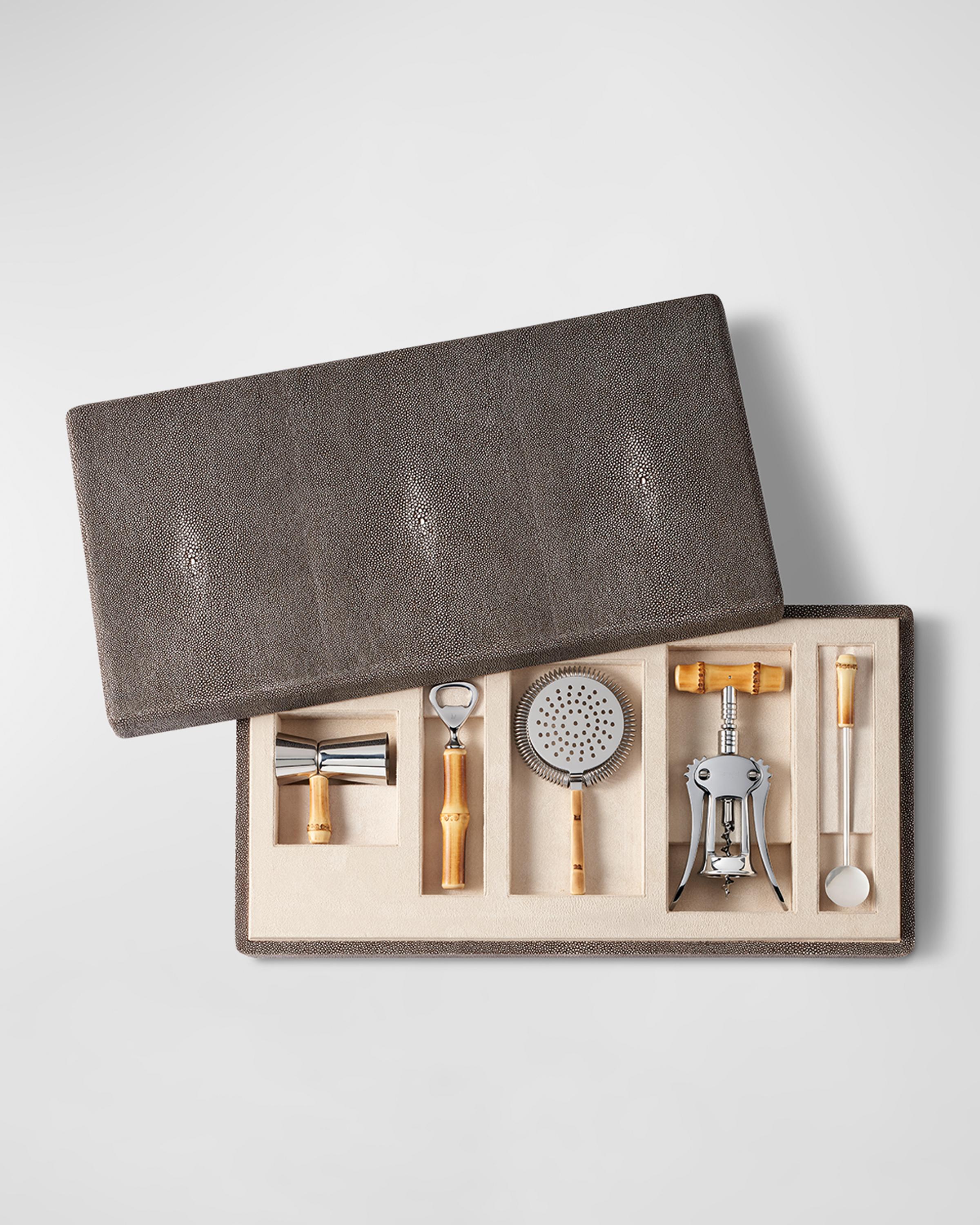 Faux Shagreen Bamboo Bar Set
