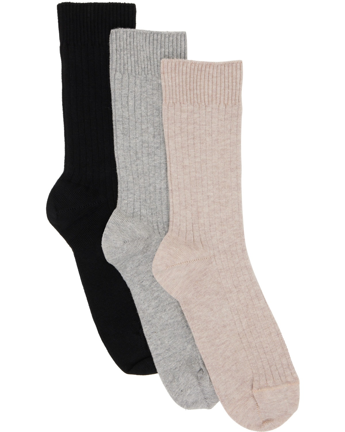 Three-Pack Multicolor Cotton Rib Overankle Socks