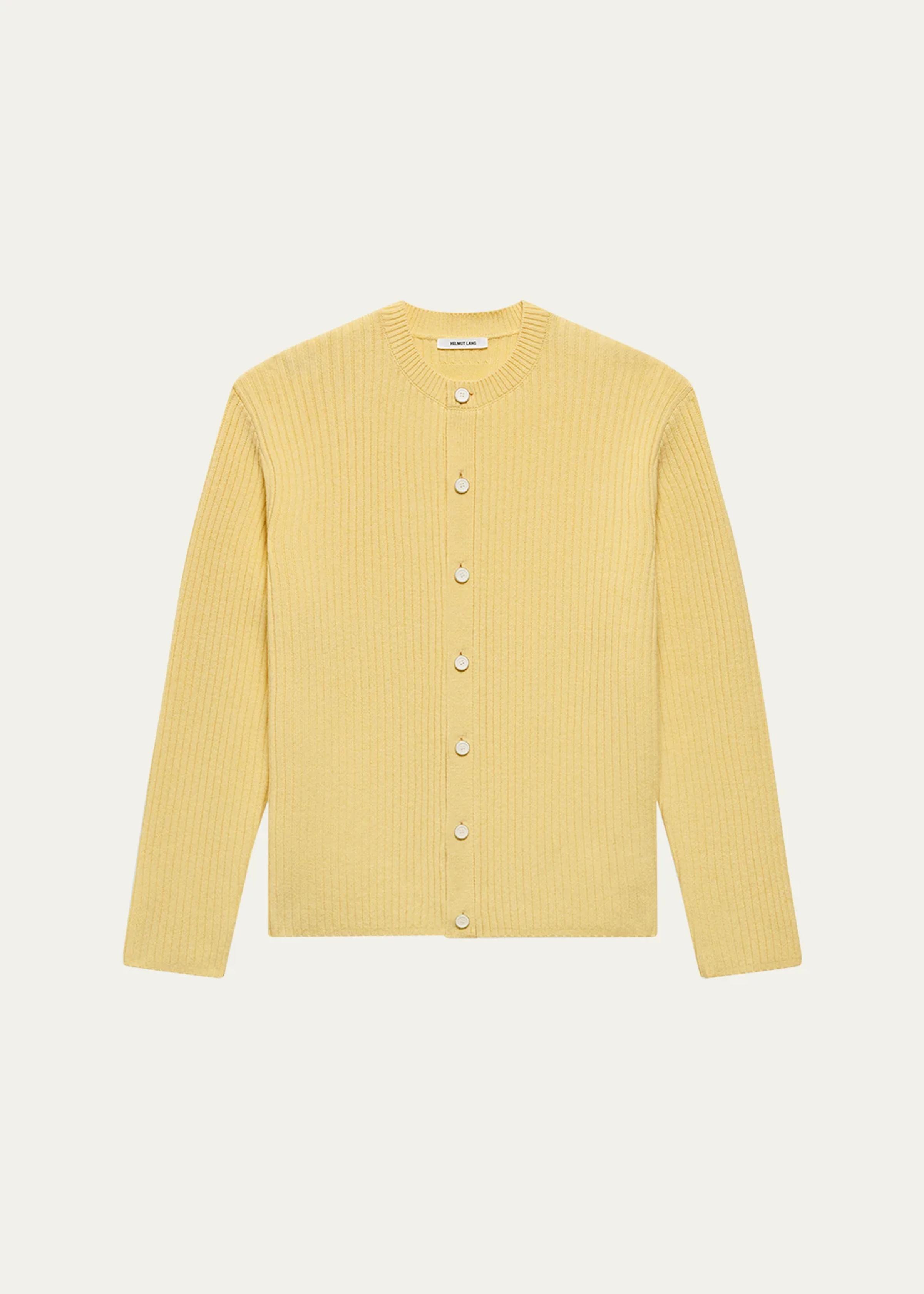 Men's Wool Ribbed Crewneck Cardigan