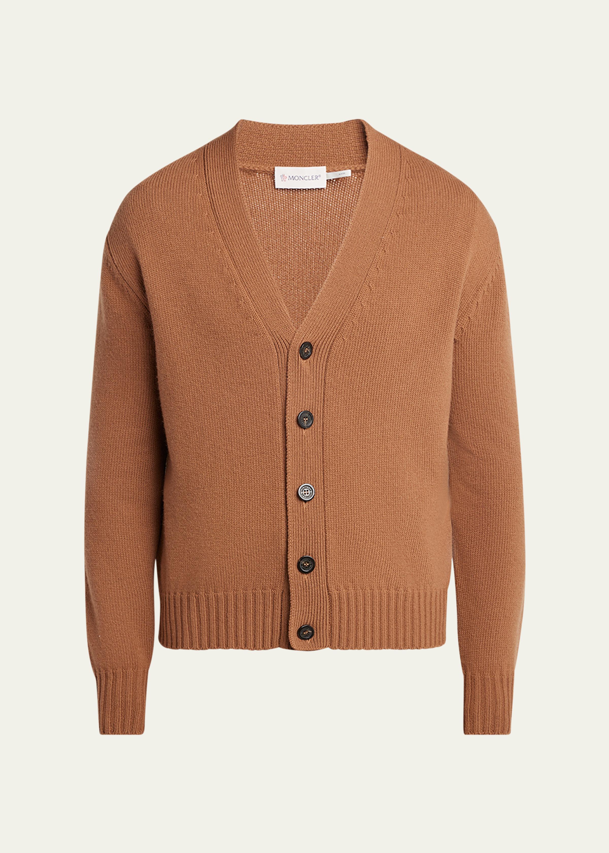 Men's Leather Logo Wool Knit Cardigan