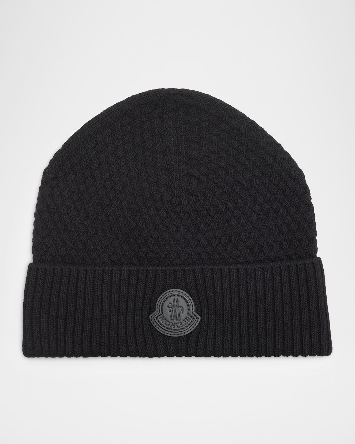 Moncler Men's Textured Knit Logo Beanie Hat