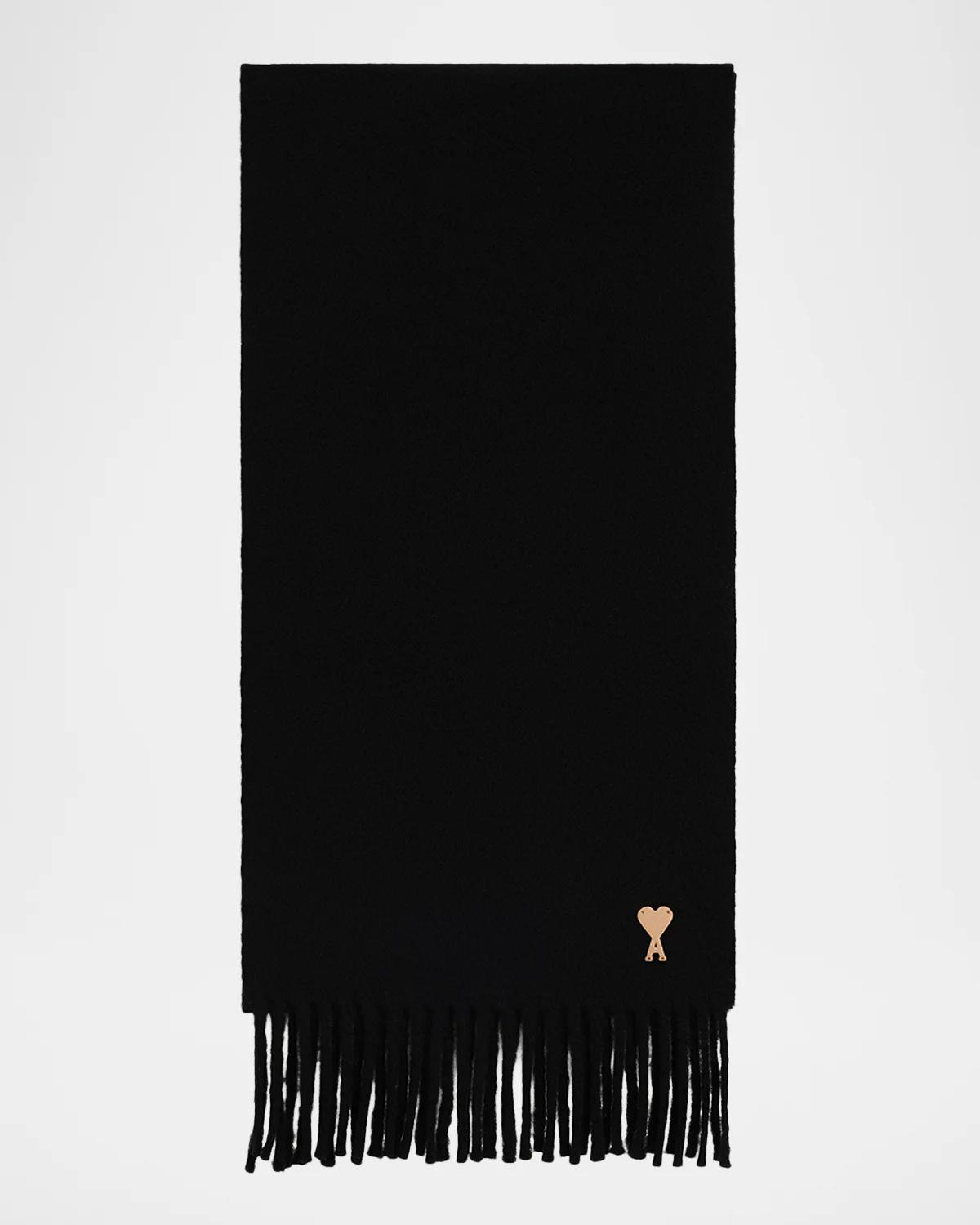 Ami Paris Men's Wool Ami De Coeur Applique Scarf