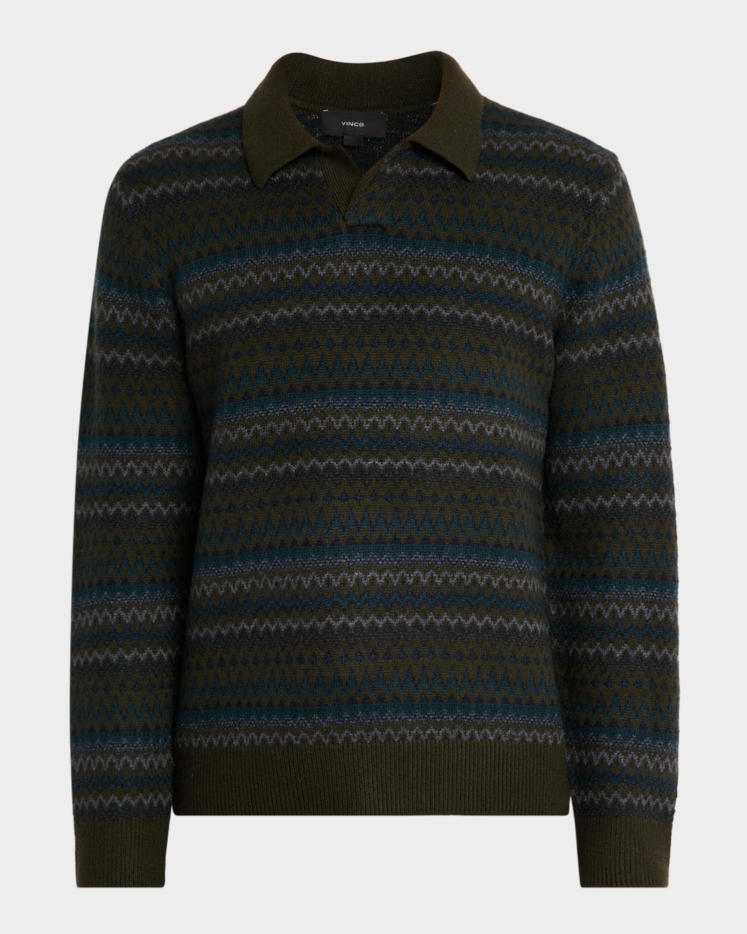 Men's Fair Isle Wool-Cashmere Johnny-Collar Sweater