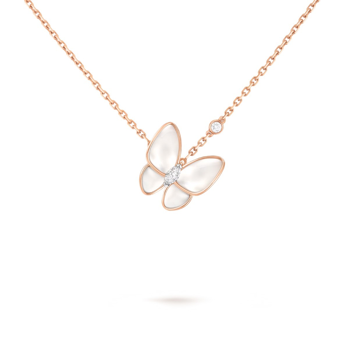 Two Butterfly Pendant, Rose Gold and Mother-of-Pearl