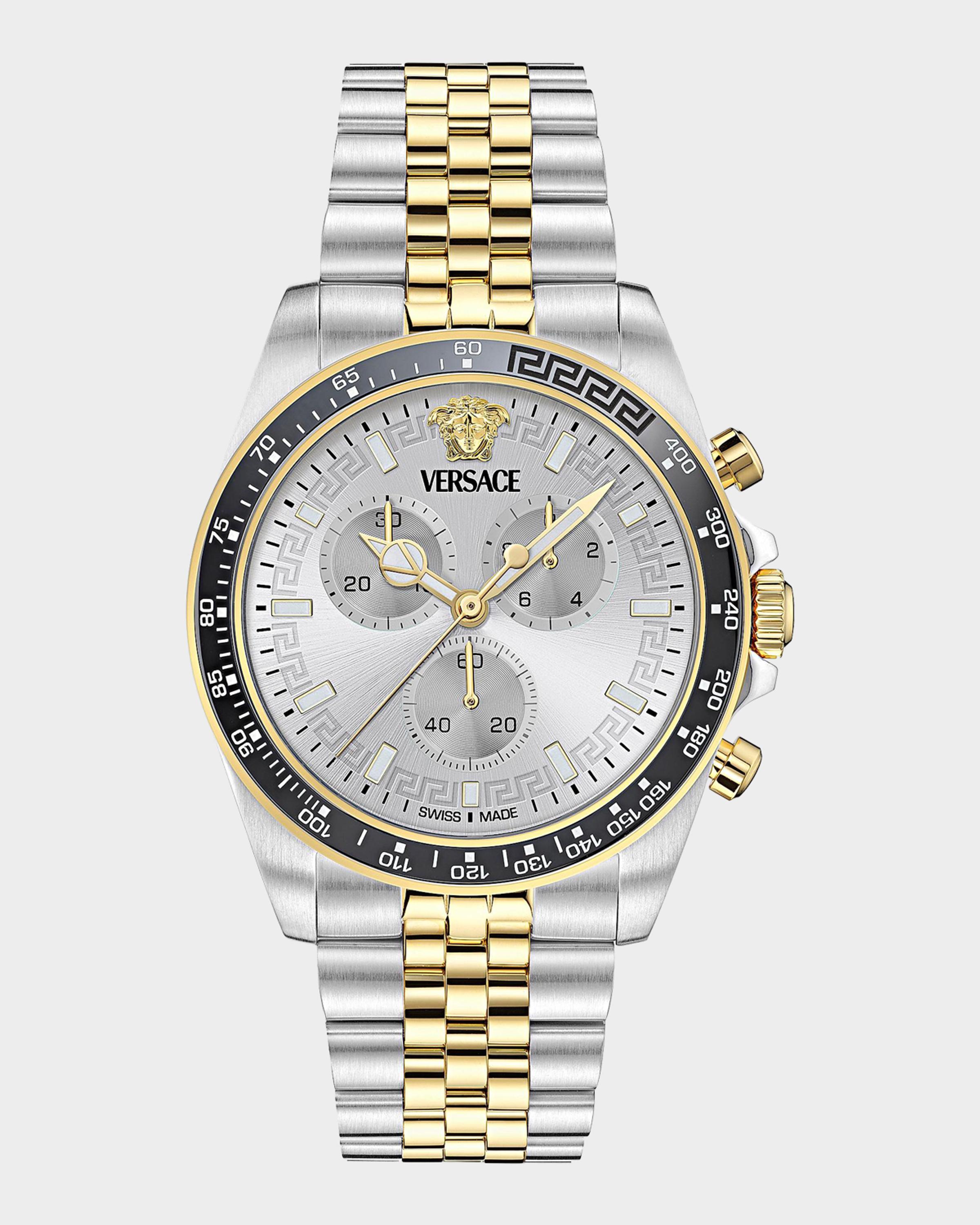 Men's Greca Chrono Wave Two-Tone Stainless-Steel Bracelet Watch/43MM