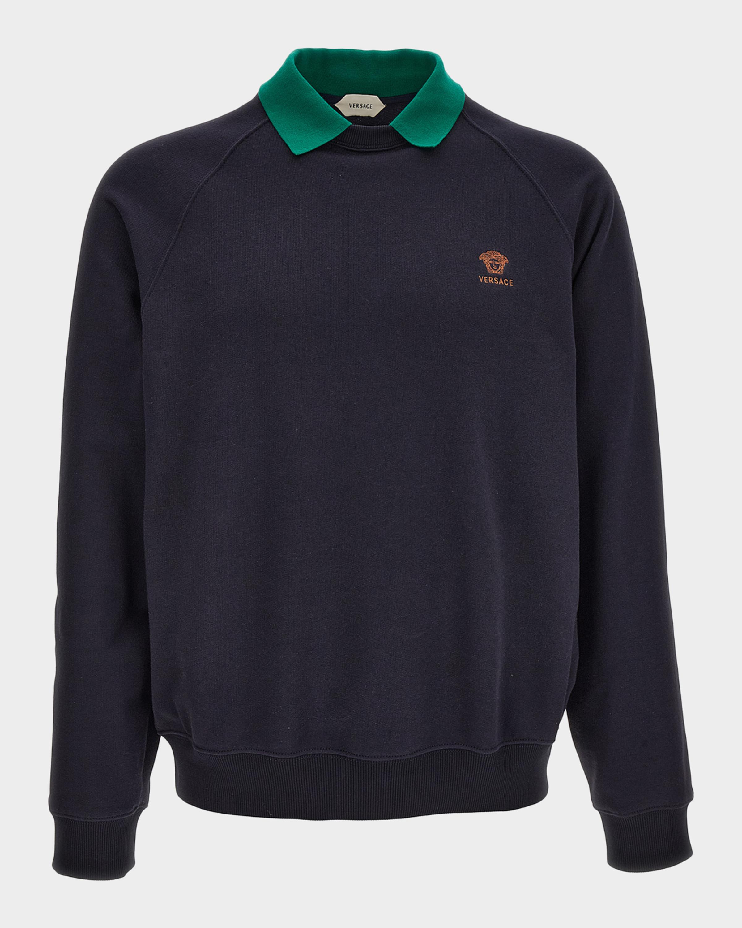 Men's Embroidered Cotton-Jersey Polo Sweatshirt