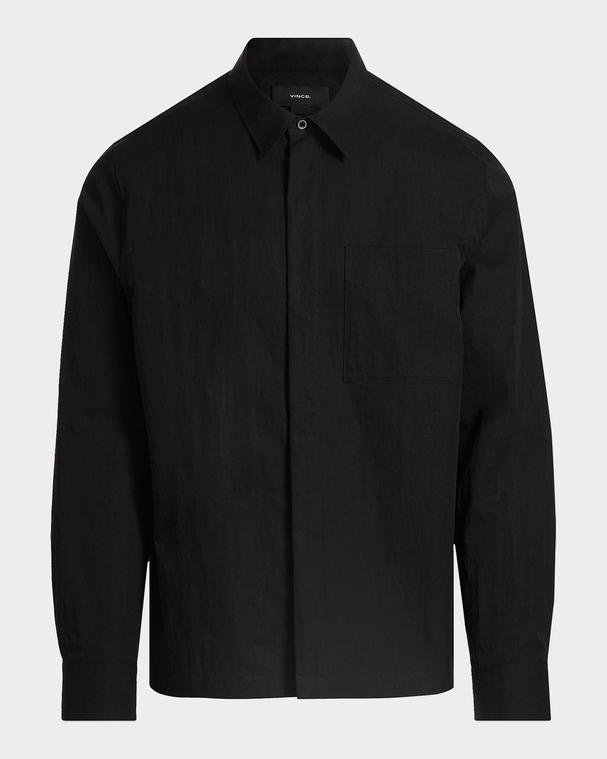 Men's Cotton and Nylon Concealed-Zip Overshirt
