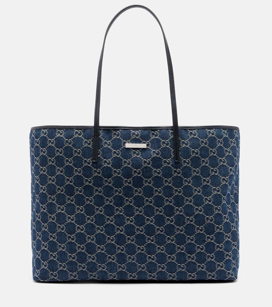 Essence Large leather-trimmed denim tote bag