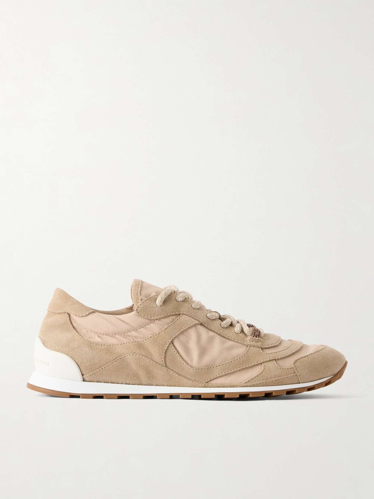 Paneled suede and shell sneakers