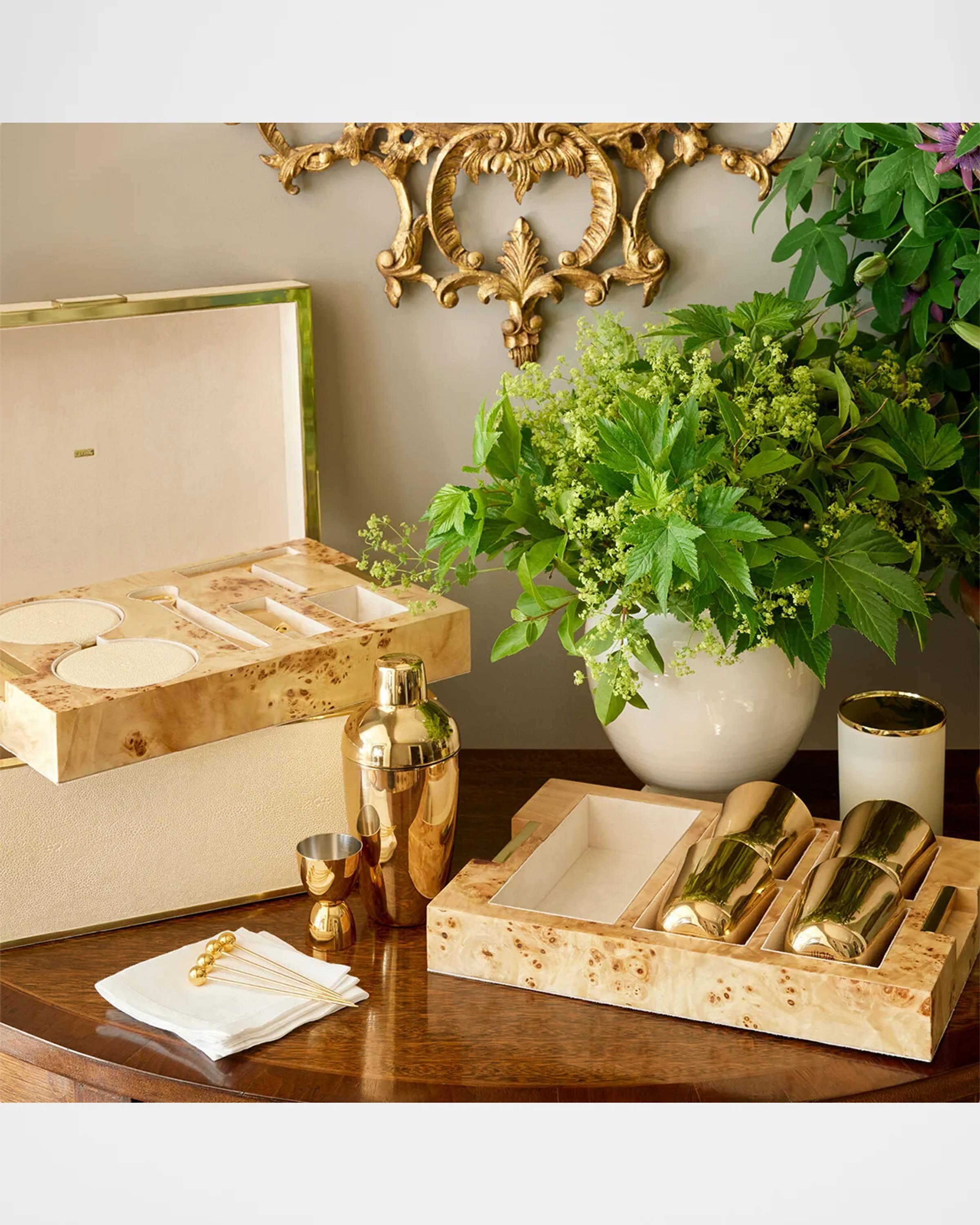 Classic Faux Shagreen Bar Set, Cream
