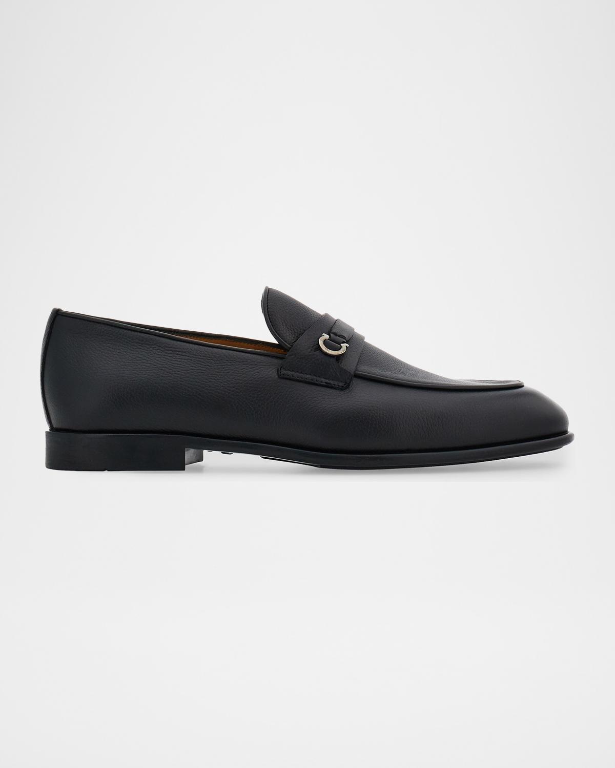 Men's Desio Gancio Ornament Grained Leather Penny Loafers