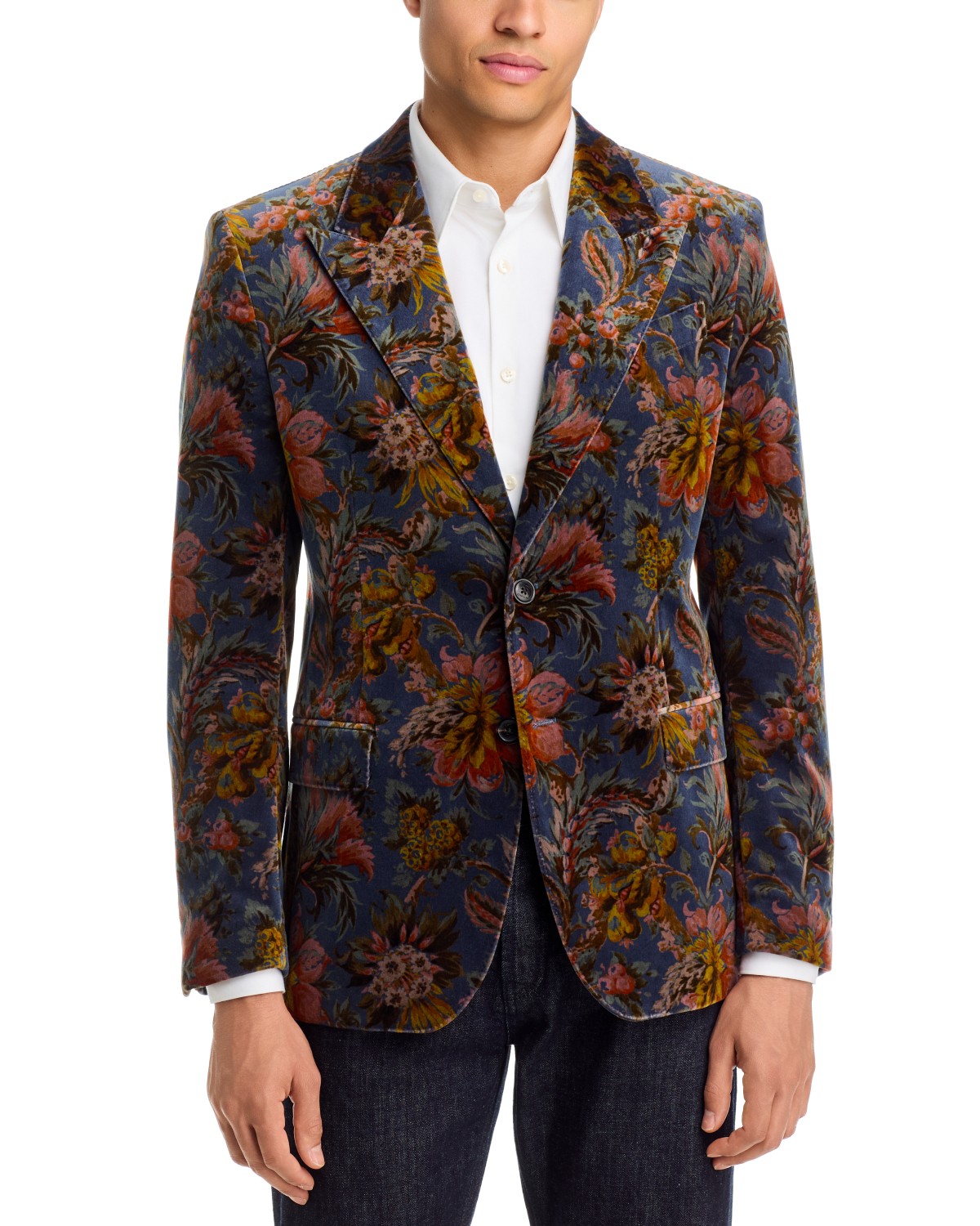 Regular Fit Velvet Floral Print Jacket