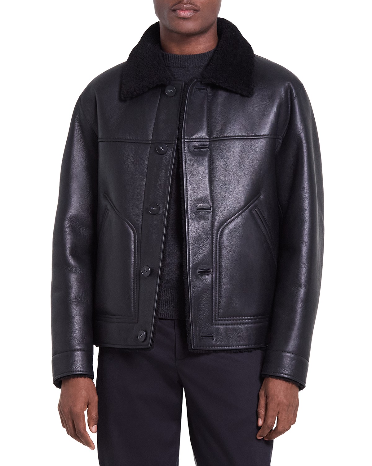 Sleek Merino Shearling Button Jacket