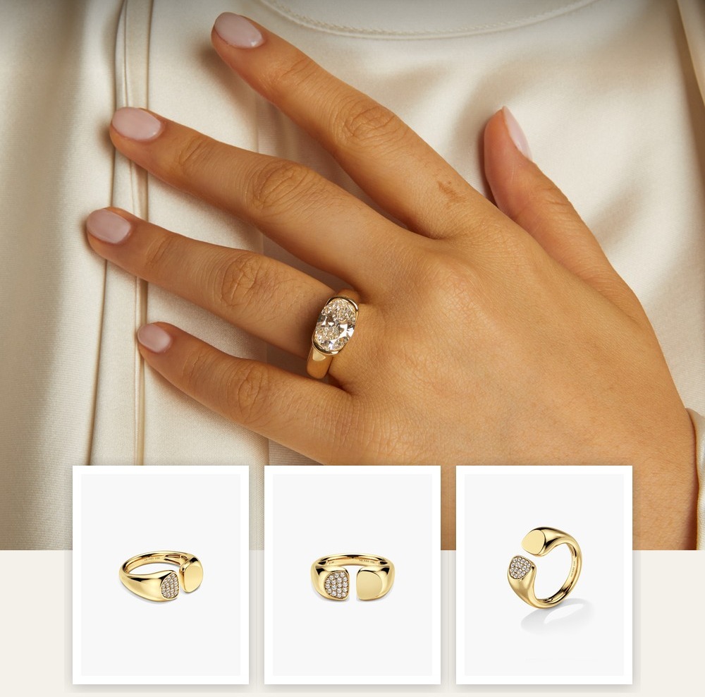 A collage of jewelry pieces from the Engraving Jewelry: What to Say and Where edit, including items from Aurate New York, BaubleBar, Jenny Bird, Mejuri.