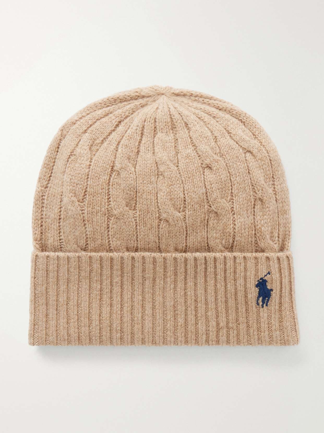 Logo-embroidered cable-knit wool and cashmere-blend beanie