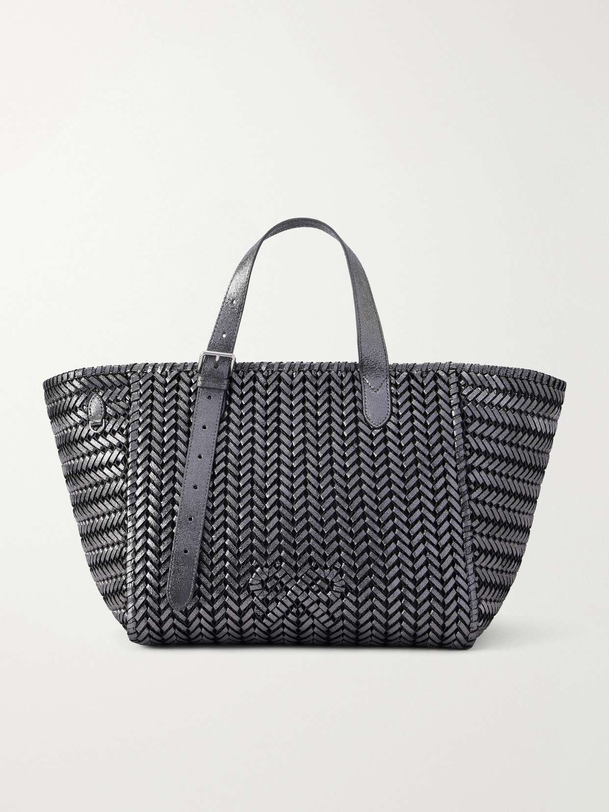The Neeson Square woven metallic-leather tote