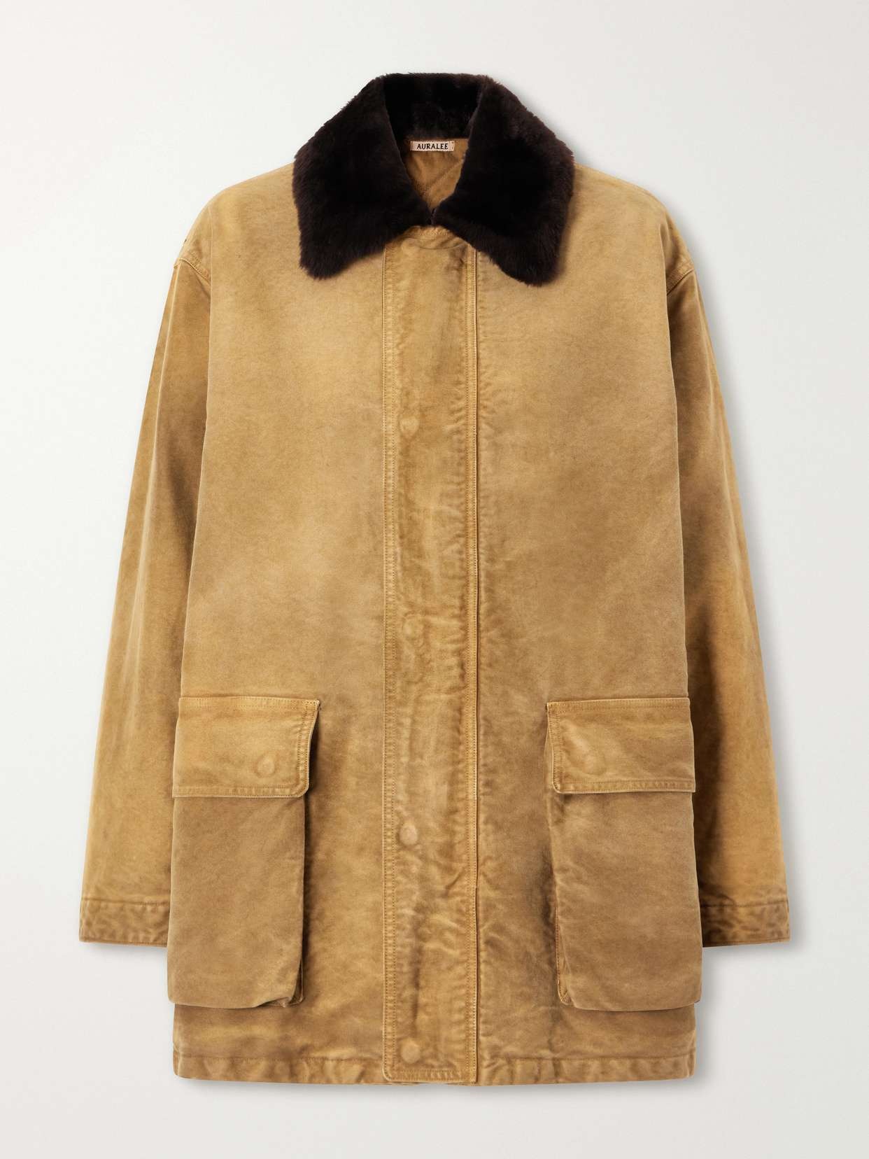 Garment-dyed padded shearling-trimmed cotton-moleskin jacket