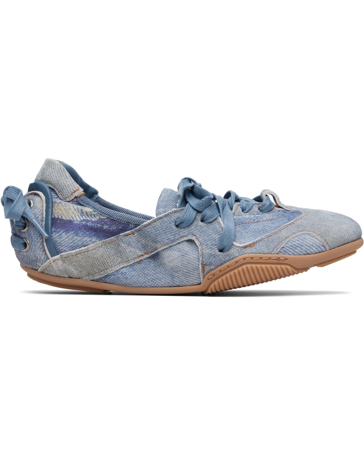 Blue Lace-up Leather Sneakers