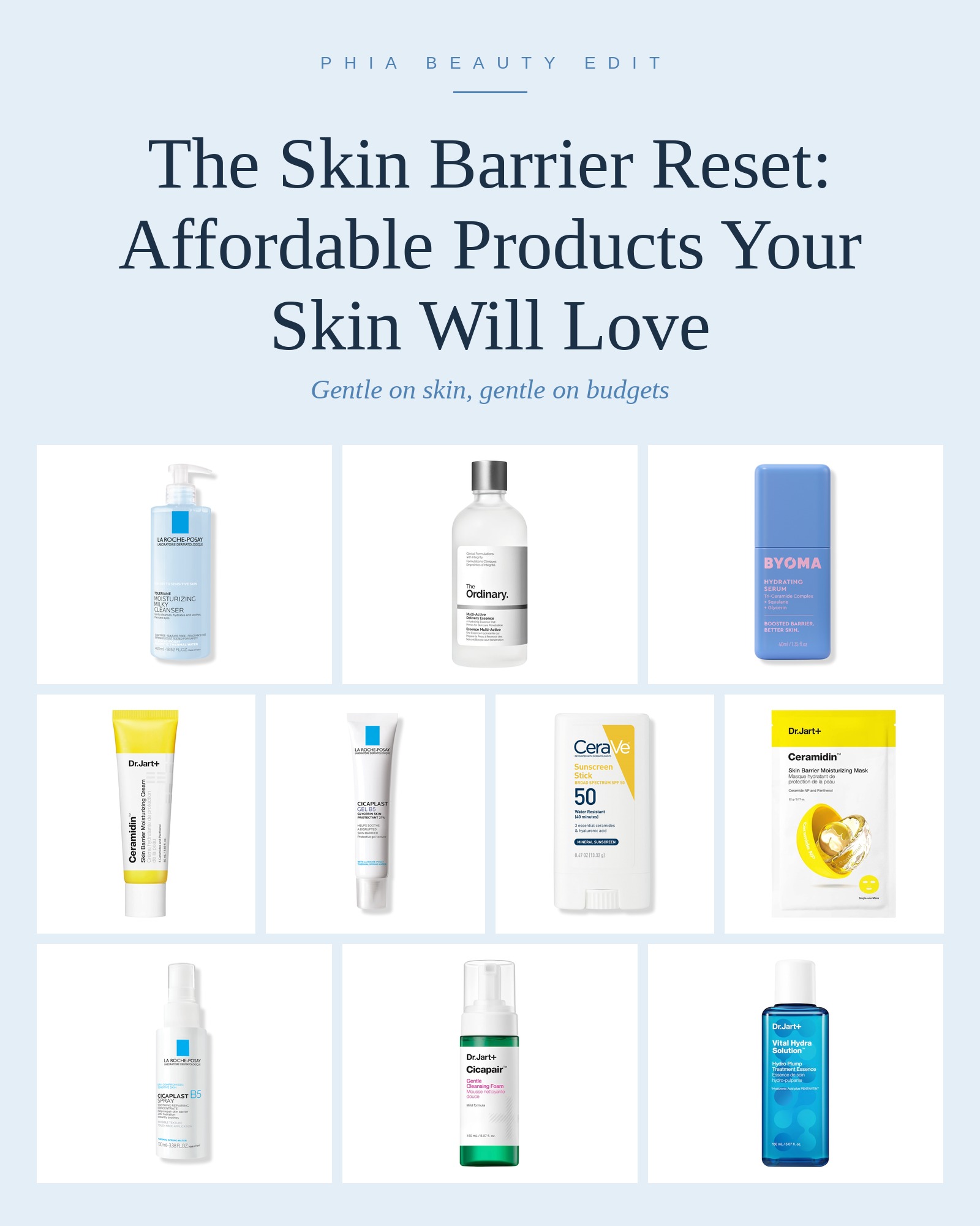 Affordable skin barrier products: gentle cleansers, ceramide serums and SPF