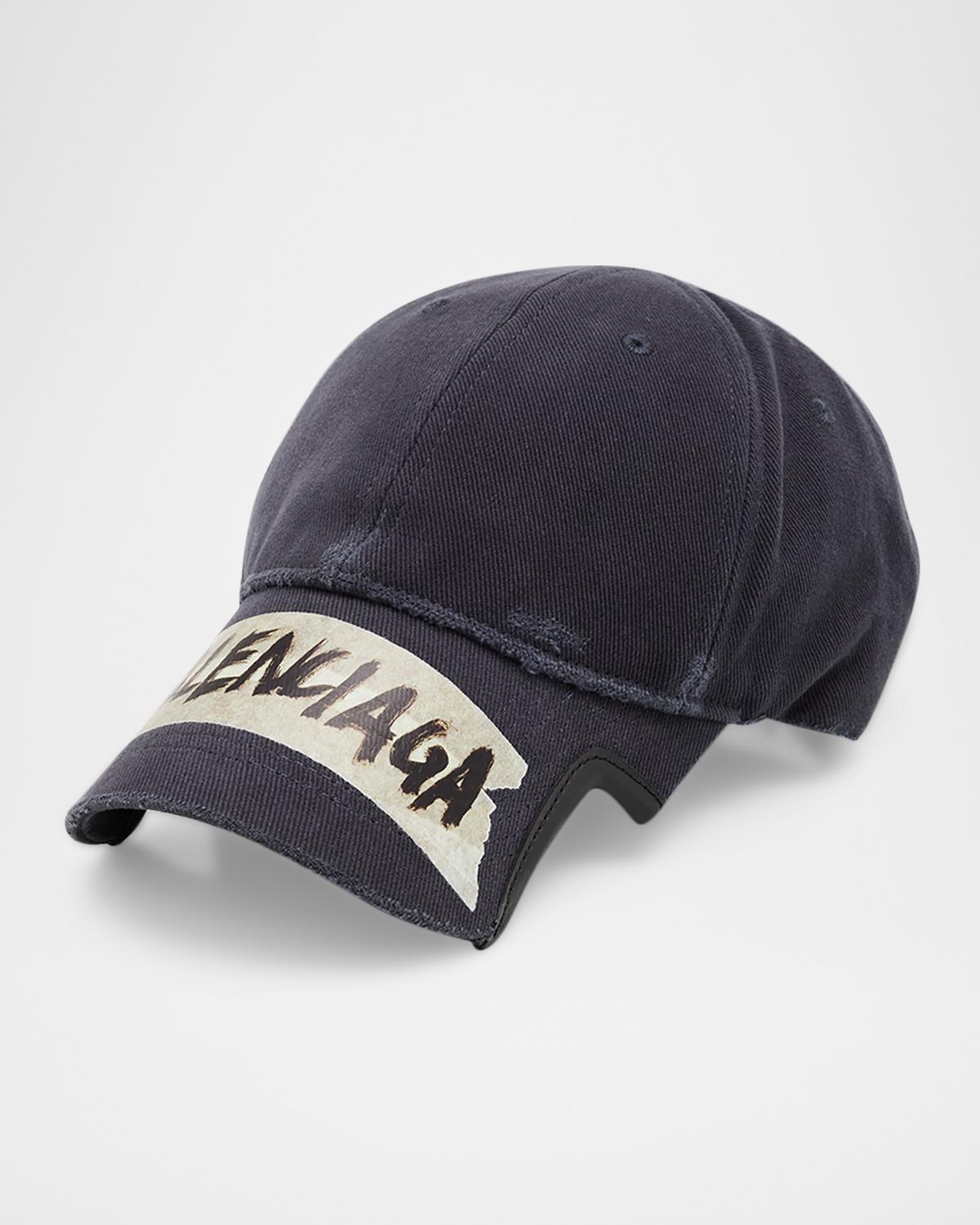Balenciaga Men's Masking Tape Logo Distressed Baseball Cap