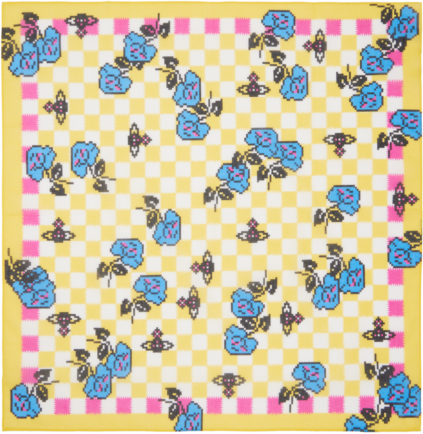 Yellow Pixel Rose Pocket Square