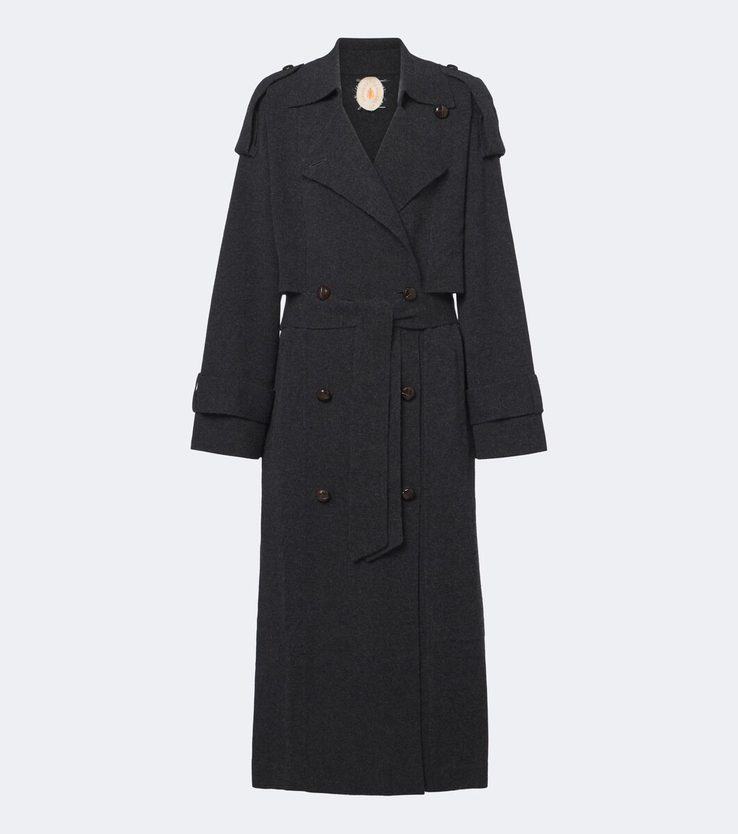 Belted double-breasted wool and cashmere coat