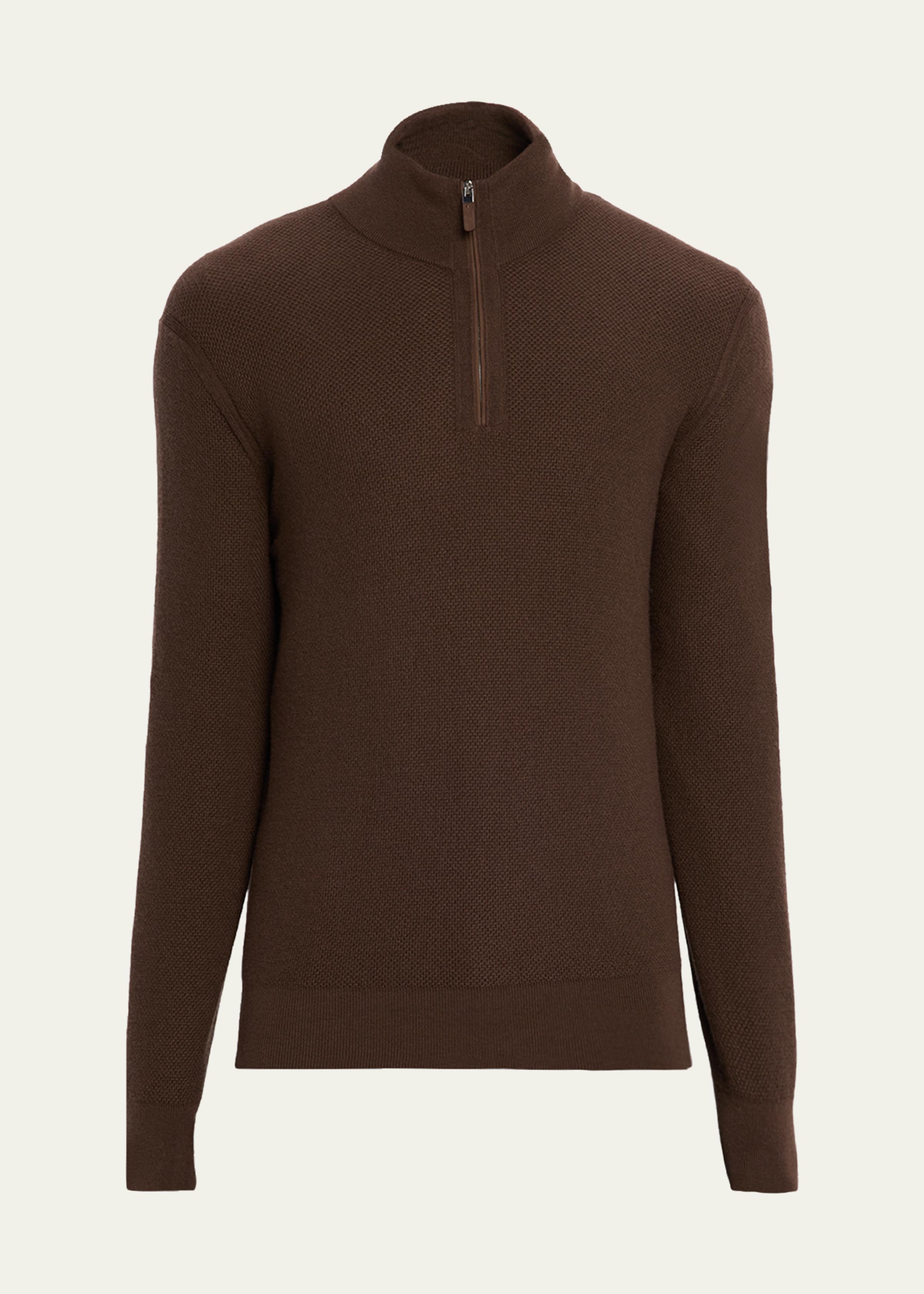 Men's Cashmere Waffle-Knit Quarter-Zip Sweater