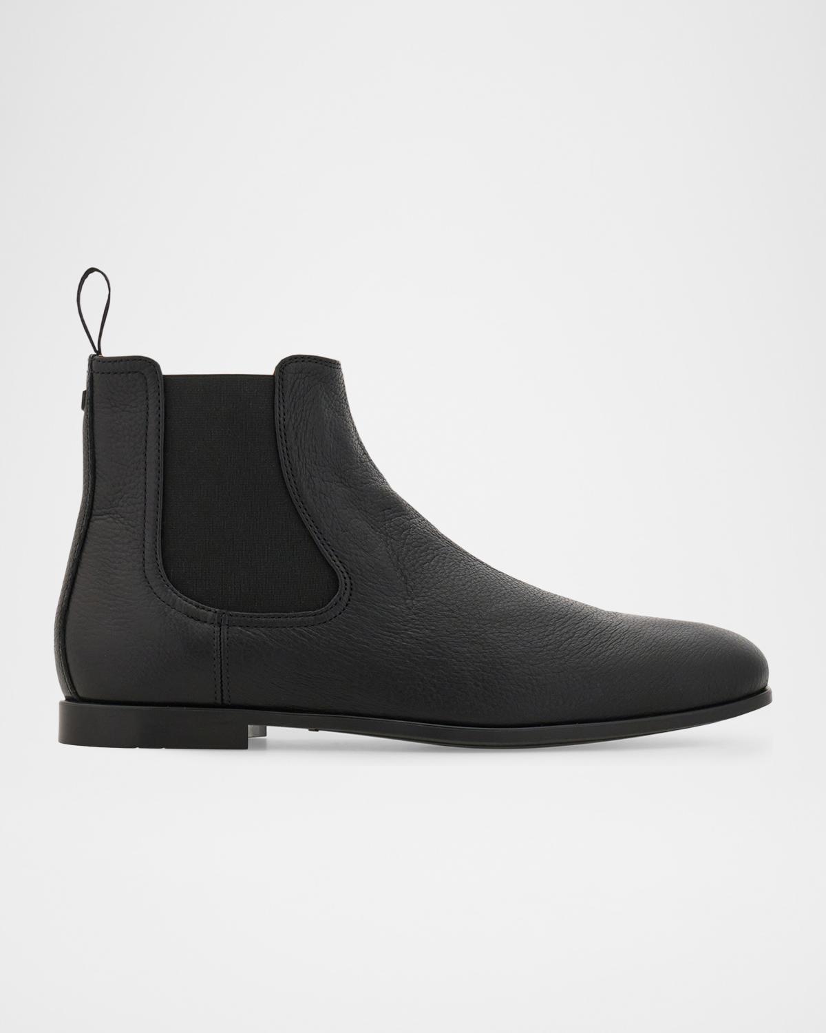 Men's Grained Leather Micro-Gancio Chelsea Boots