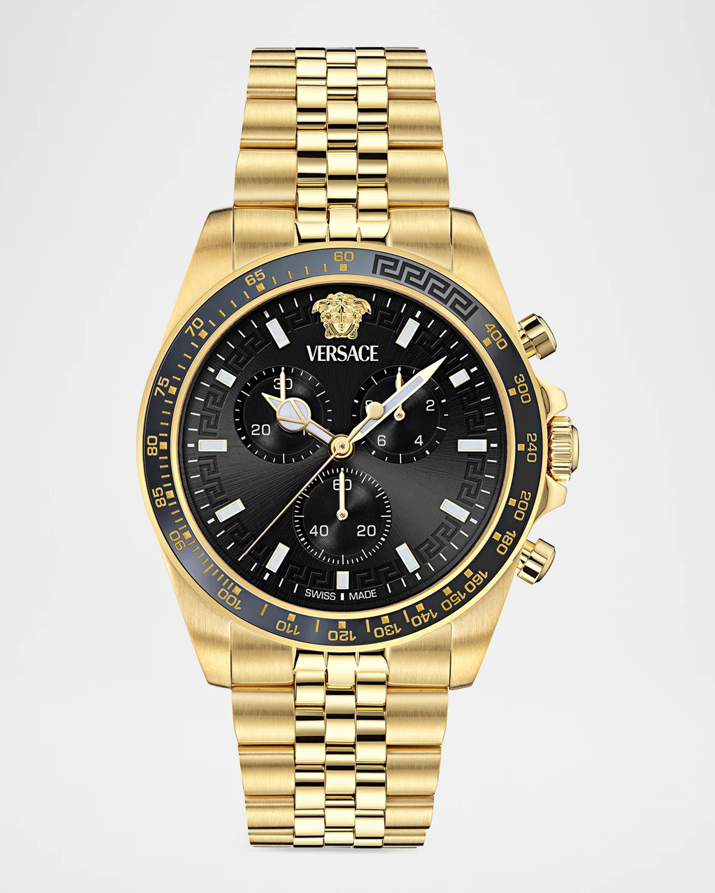 Men's Greca Chrono Wave 43mm IP Yellow Gold Bracelet Watch