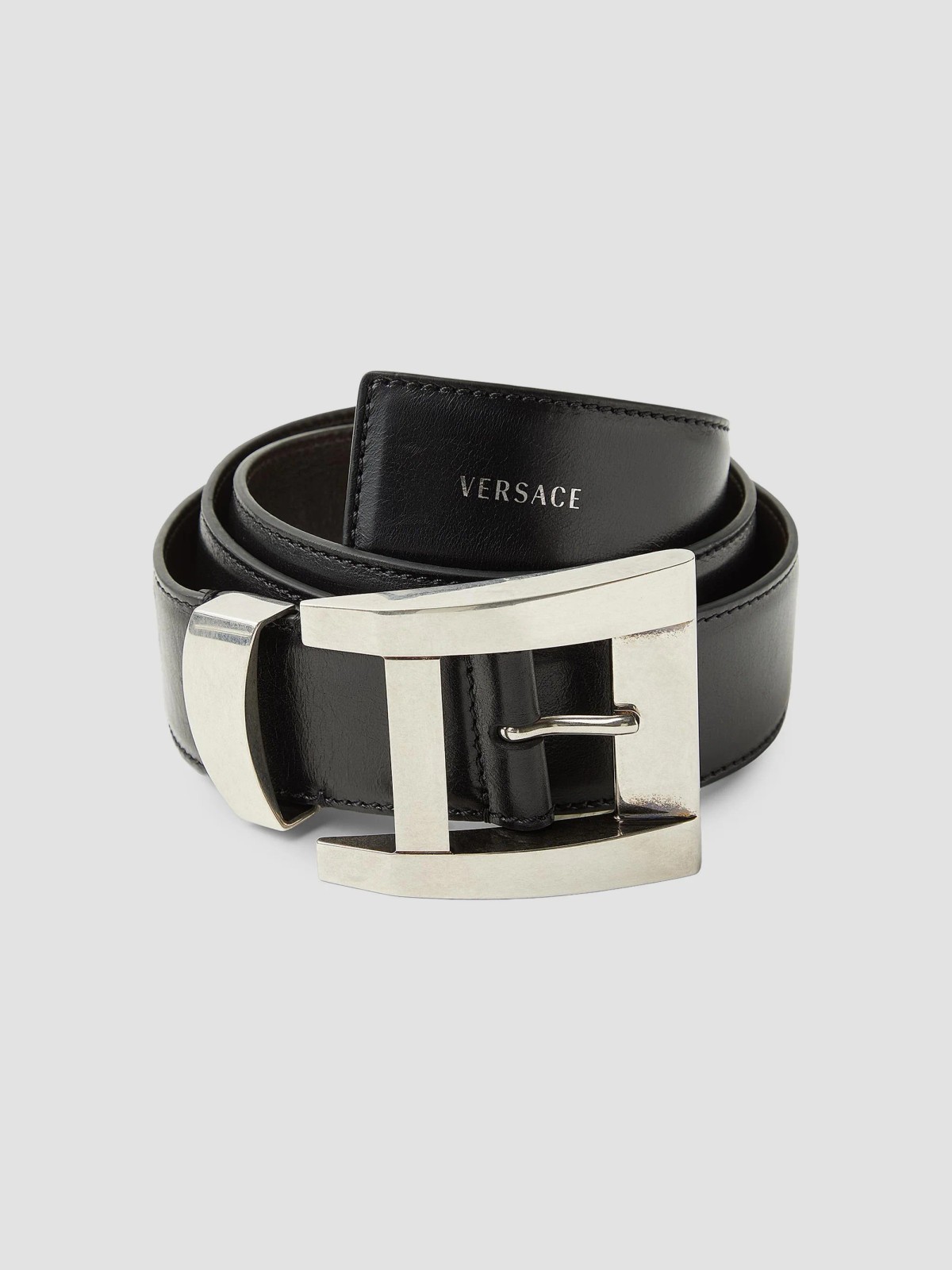 Geometric Buckle Leather Belt
