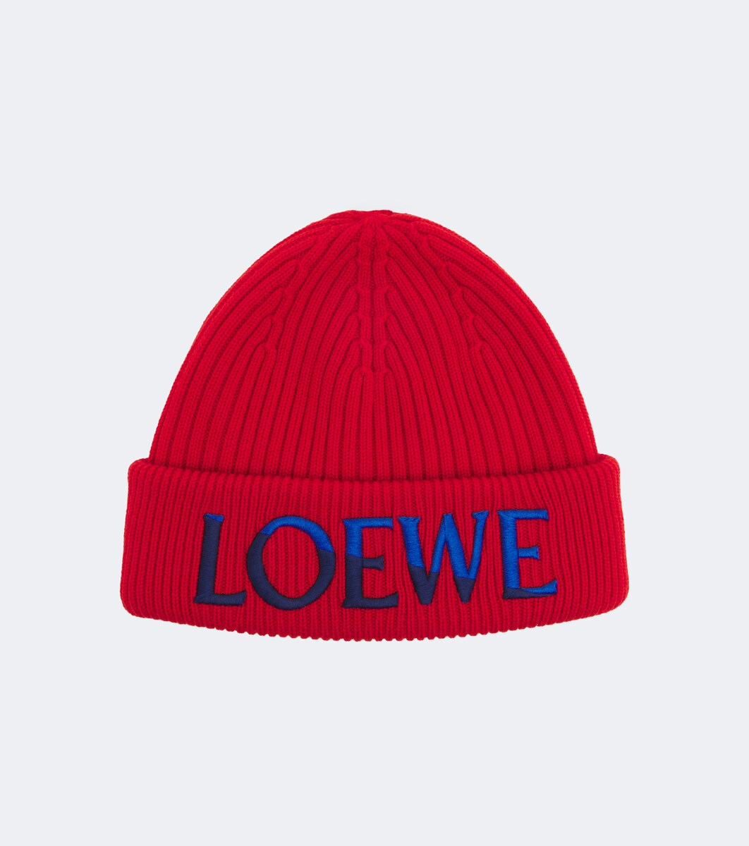 Embroidered ribbed-knit wool beanie