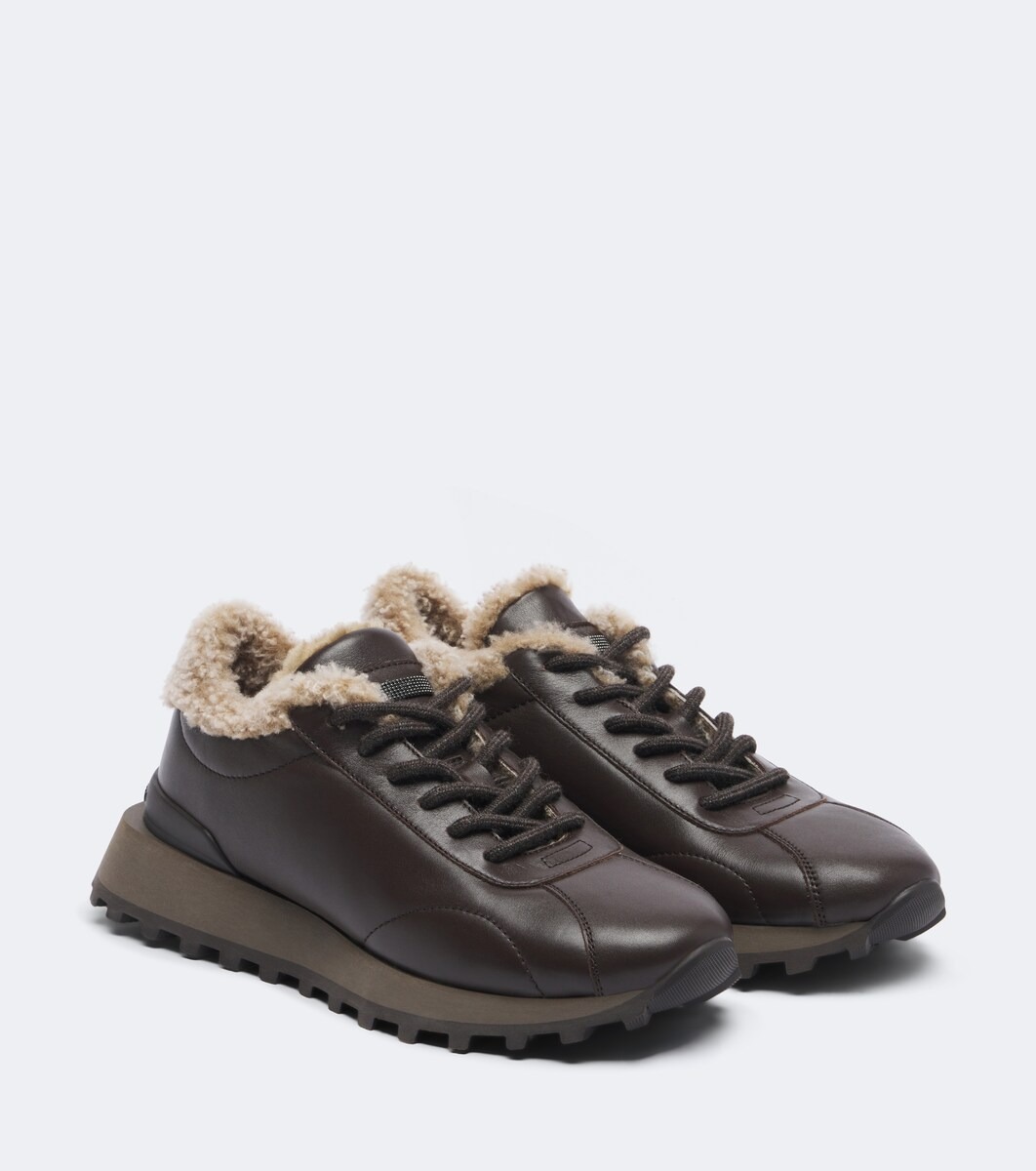 Monili shearling-trimmed leather sneakers
