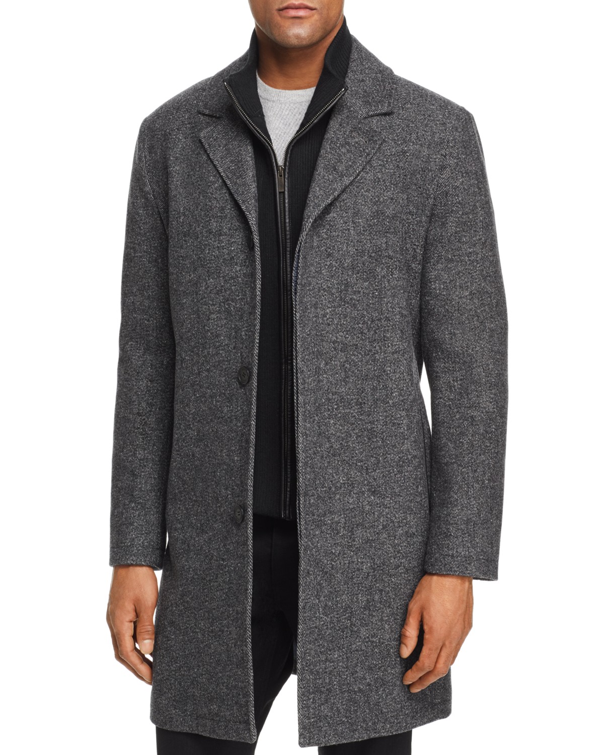 Sweater Bib Wool Blend Twill Coat