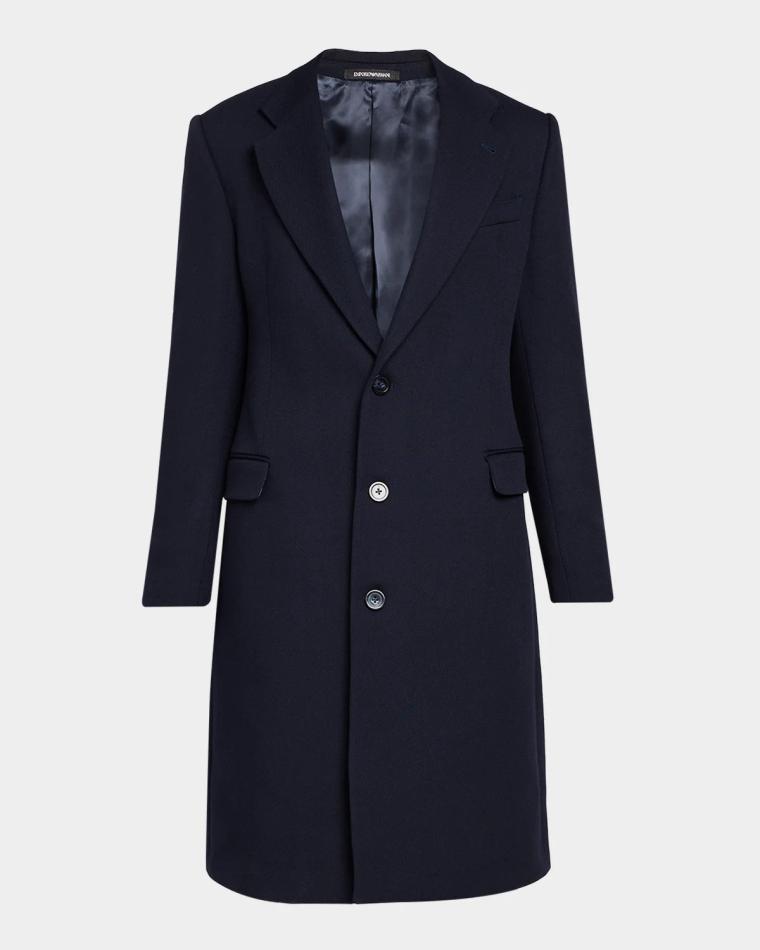 Men's Single-Breasted Wool Twill Top Coat