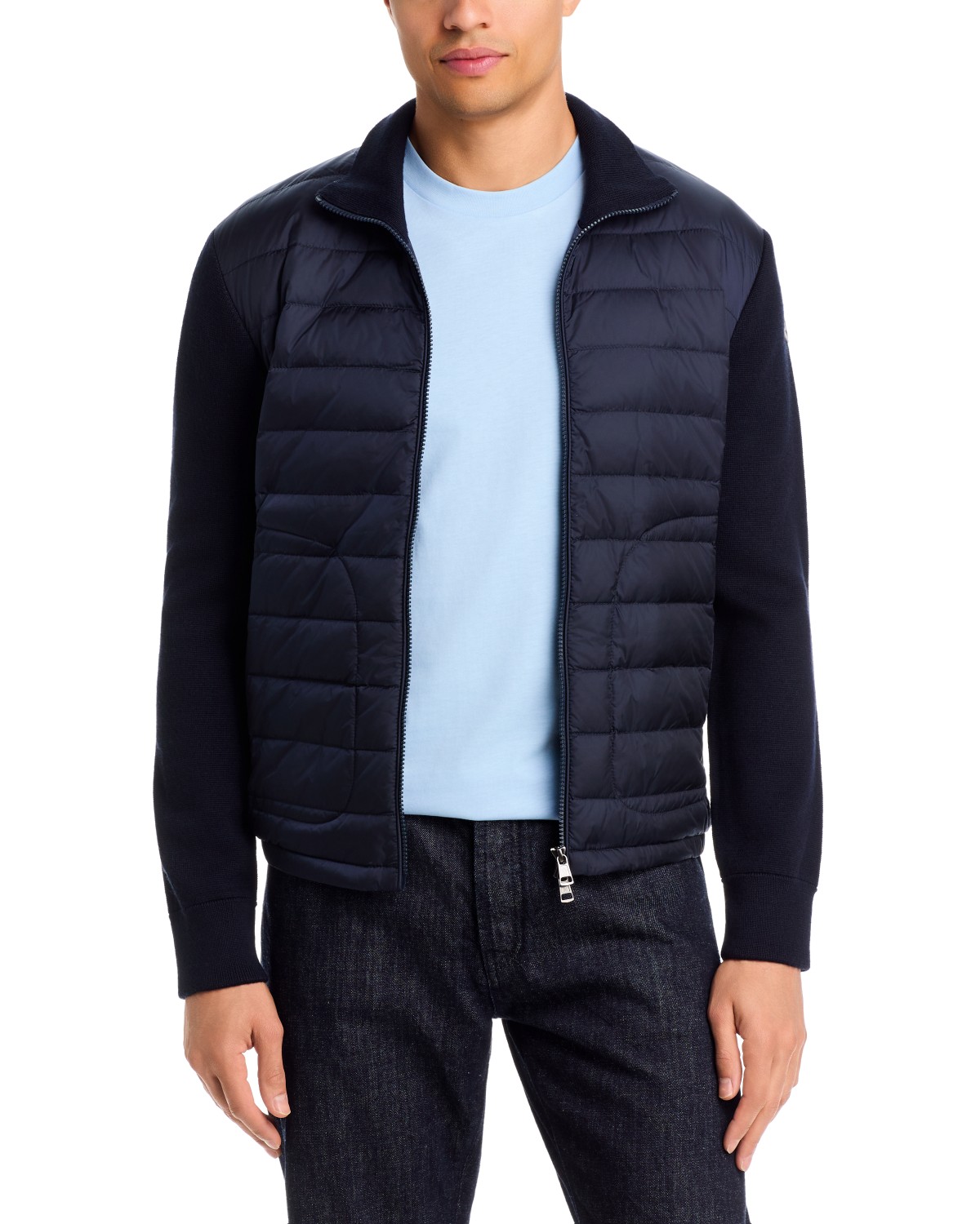 Quilted Front Wool Sleeve Cardigan
