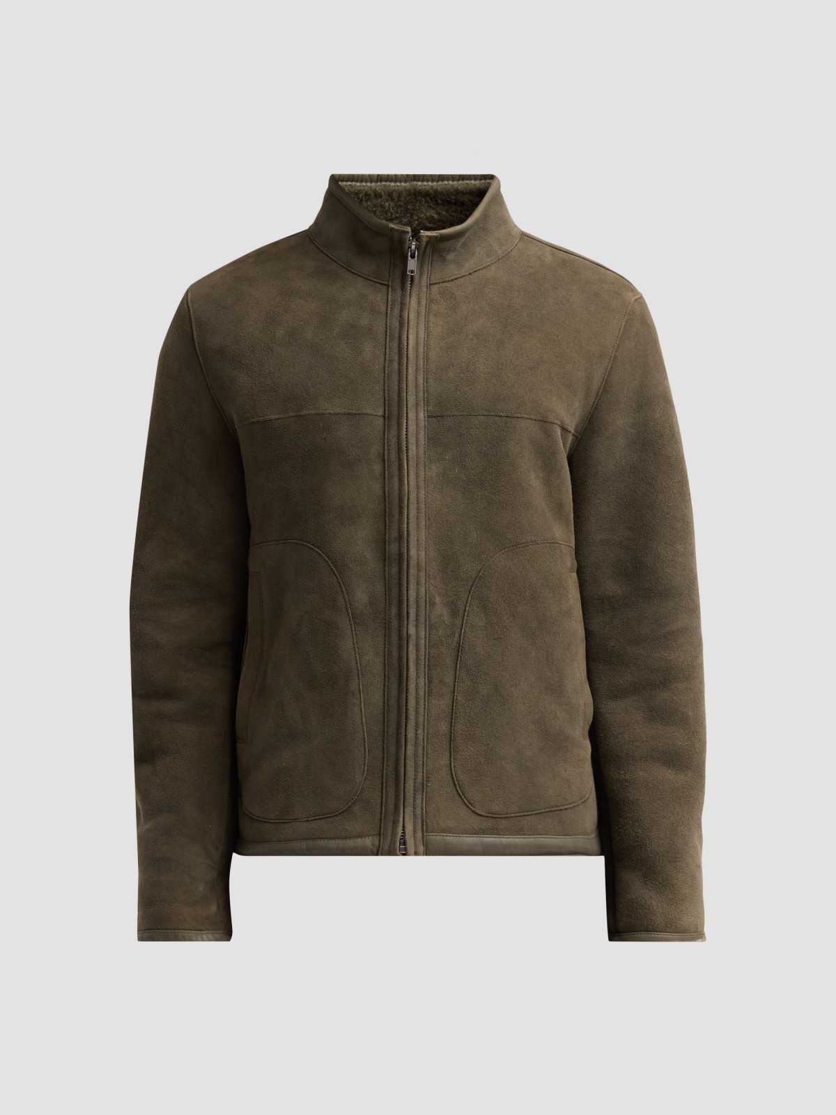 Suede-Shearling Funnel Neck Jacket