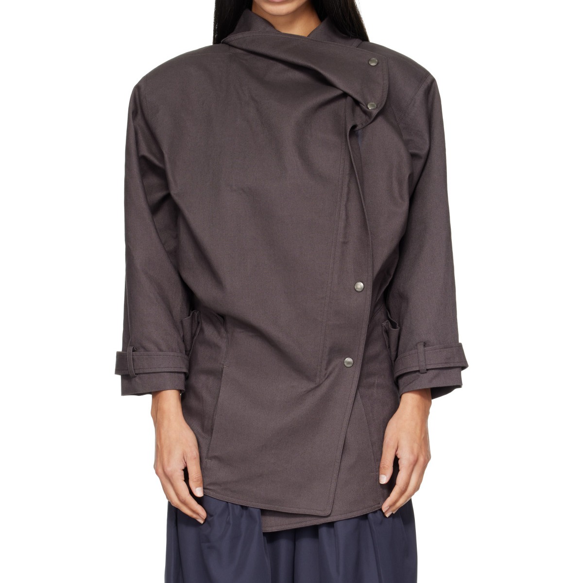 Brown Drop Collar Half Trench Jacket