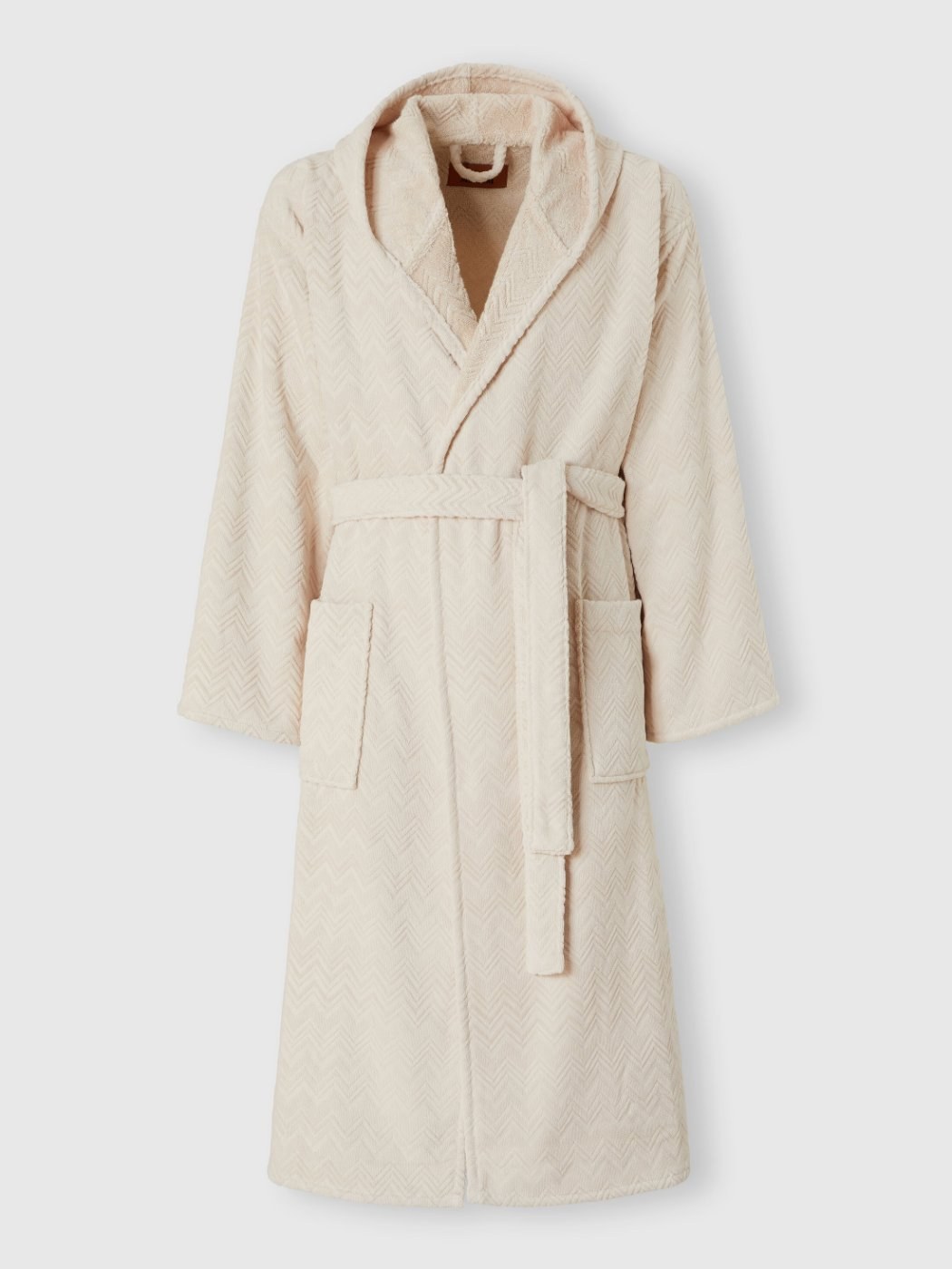Chalk Bathrobe in Cotton Terry with Zigzag Pattern in Brown