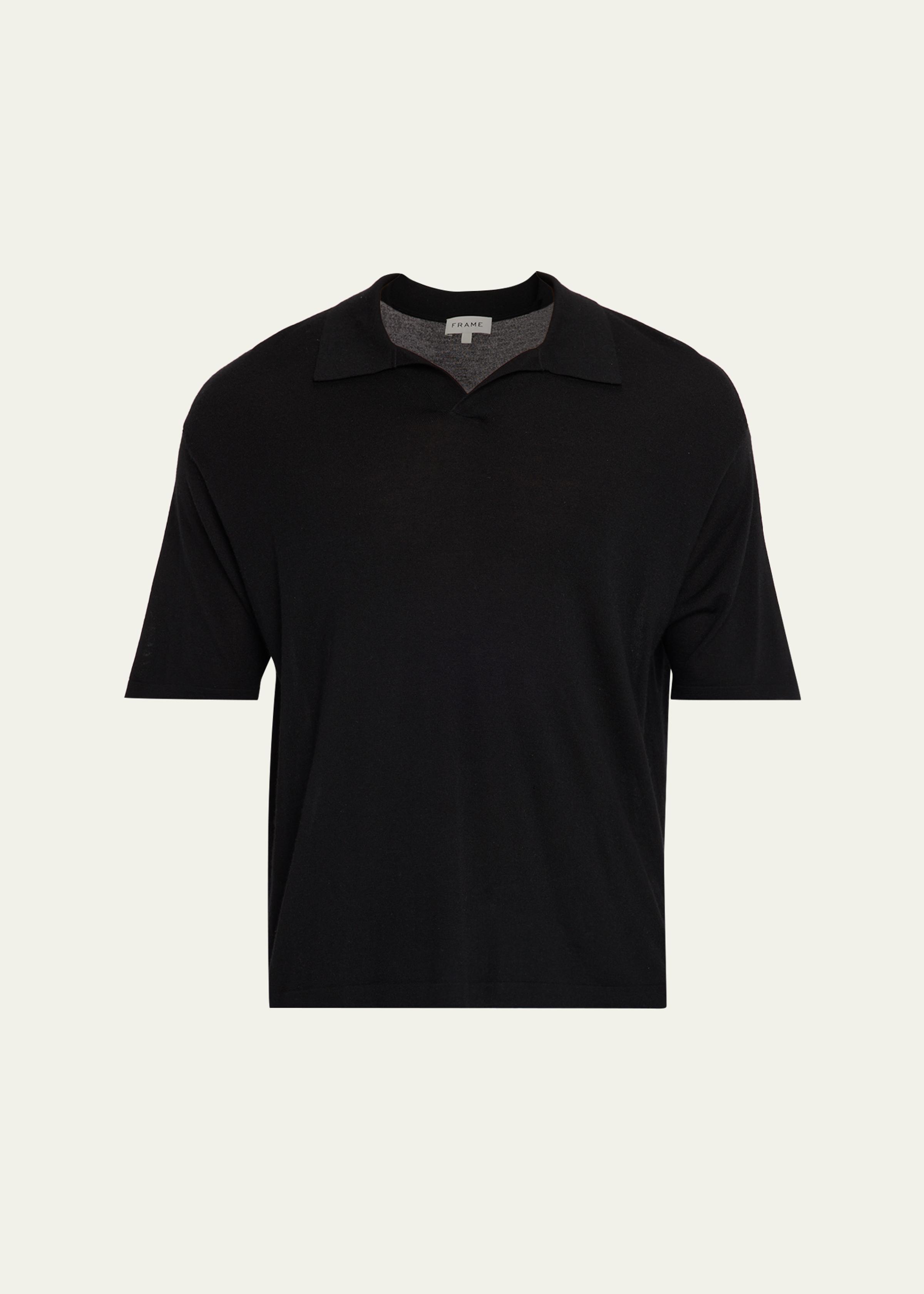 Men's Wool and Cashmere Johnny Collar Short-Sleeve Polo Sweater