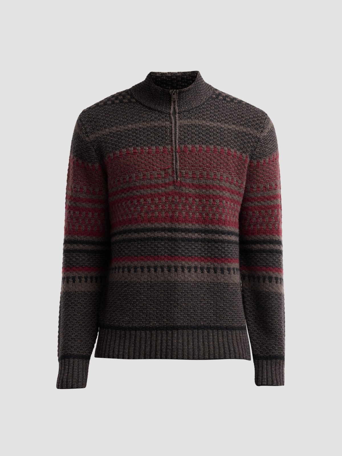 Variegated Jacquard Wool-Blend Quarter-Zip Sweater