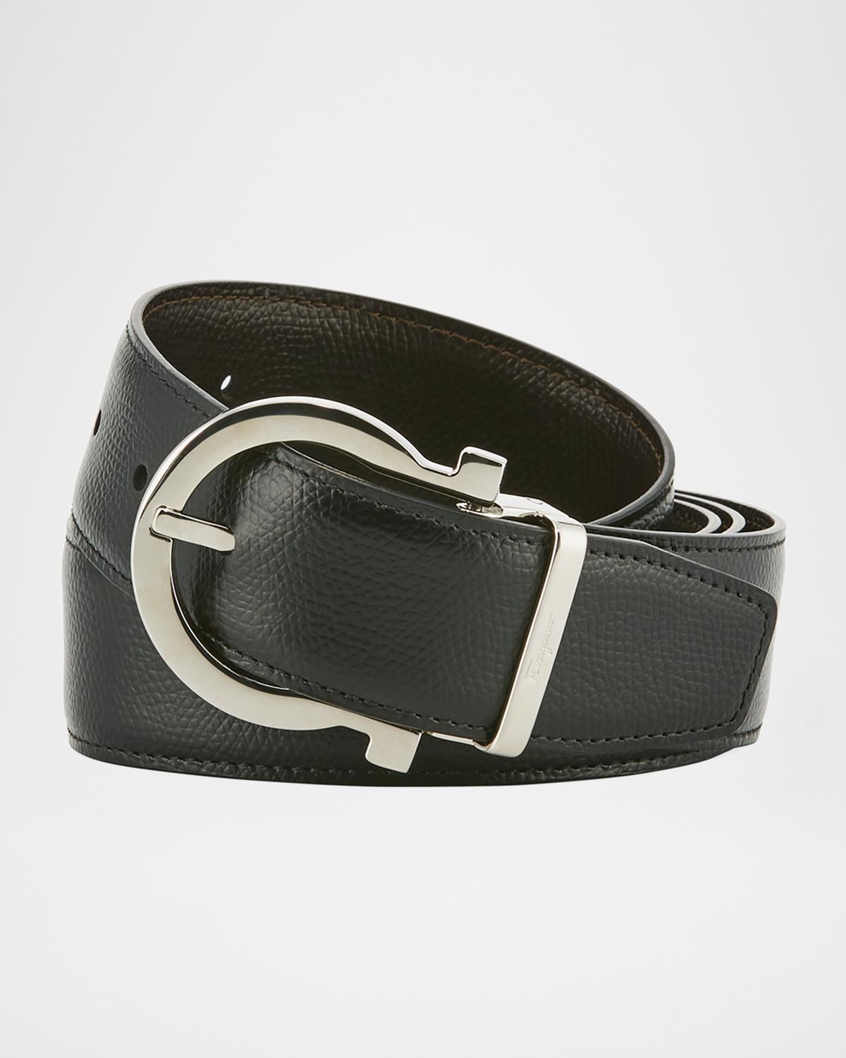 FERRAGAMO Men's Stamped Leather Gancio Buckle Belt